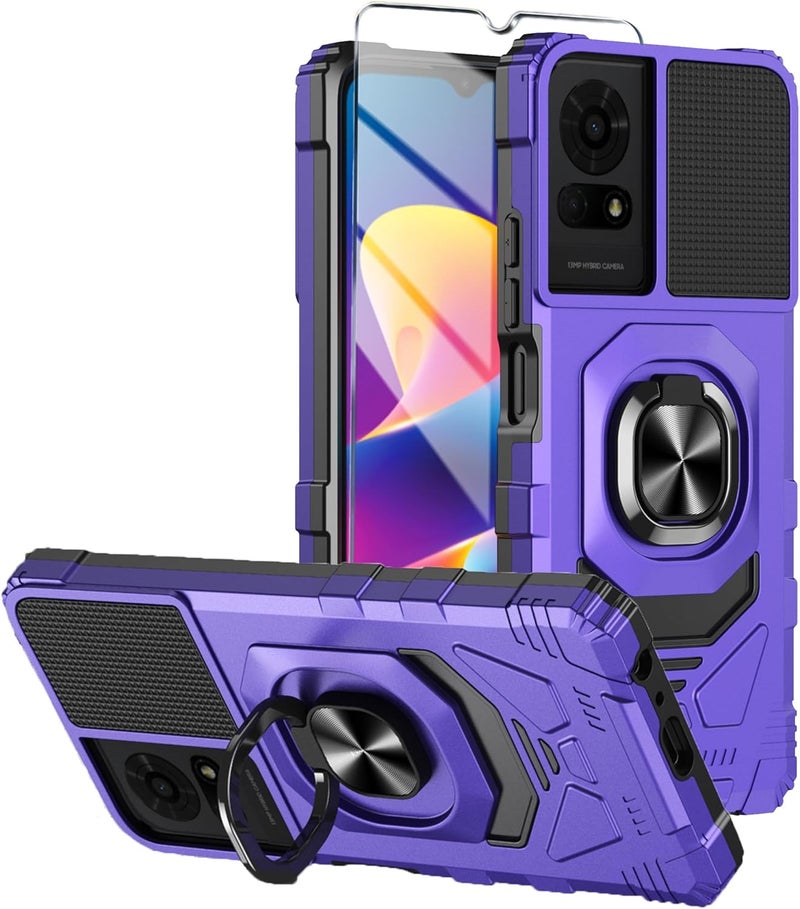 Mocotto for TCL K24/TCL K23/TCL 50 LE Phone Case with Tempered Glass Screen Protector,Military Grade Heavy Duty Shockproof Protective Cover,with Ring Kickstand (TCL K24,Purple) - Image 1
